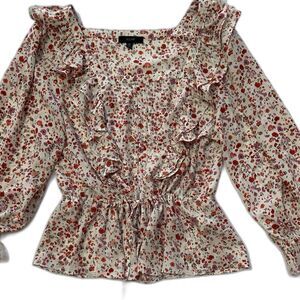 Eclair Floral Ruffle Peplum Blouse Size M Cottagecore Whimsigoth Long Sleeve